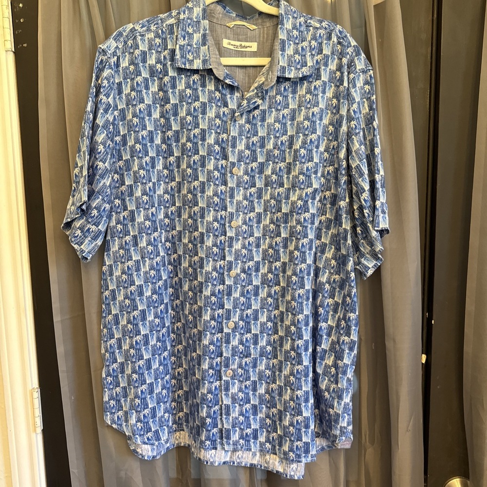 Tommy Bahama Piccolo Palms Shirt Mens XL Blue Tencel Cotton Camp